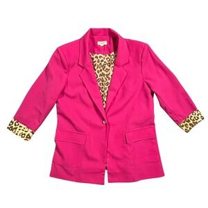 ANDRÉE BY UNIT Hot Pink Leopard Print Lined Blazer Jacket Womens Size L